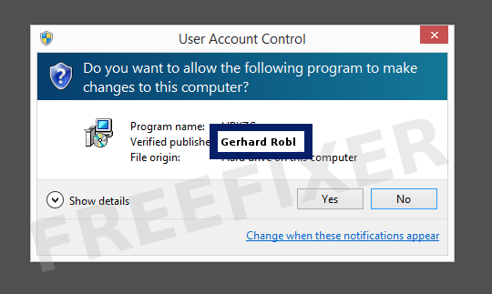 Screenshot where Gerhard Robl appears as the verified publisher in the UAC dialog